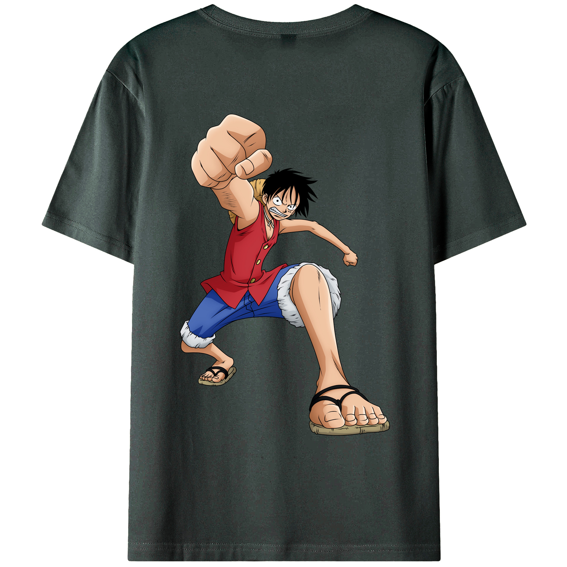 ワンピース モンキー・D・ルフィ ONE PIECE Monkey D. Luffy 綿100％ メンズ半袖Tシャツ（バックプリント） 通気性